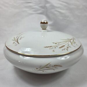 Fine China of Japan Golden Harvest Covered Vegetable Bowl Gold Wheat Sprays